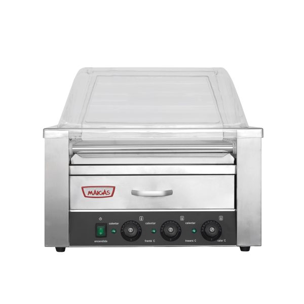 Parrilla Hot Dog 9 Roller de acero inoxidable con calentador de pan