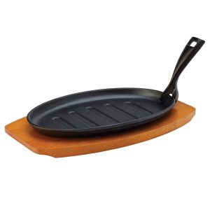 Plato Ovalado de Fierro con Base de Madera 27 cm Utopia