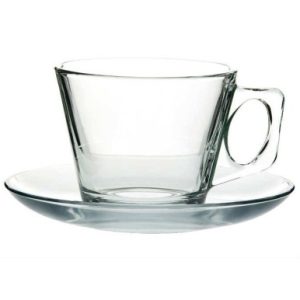 Set de 6 tazas con platillo de vidrio Pasabahce