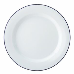 Plato Enlozado Blanco Borde Azul 24cm