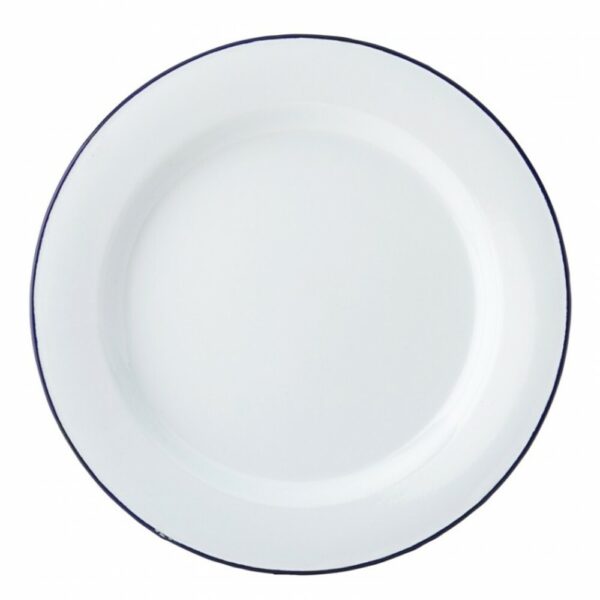 Plato Enlozado Blanco Borde Azul 24cm