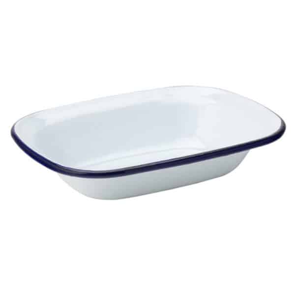 Fuente Enlozado Blanco Borde Azul 20cm